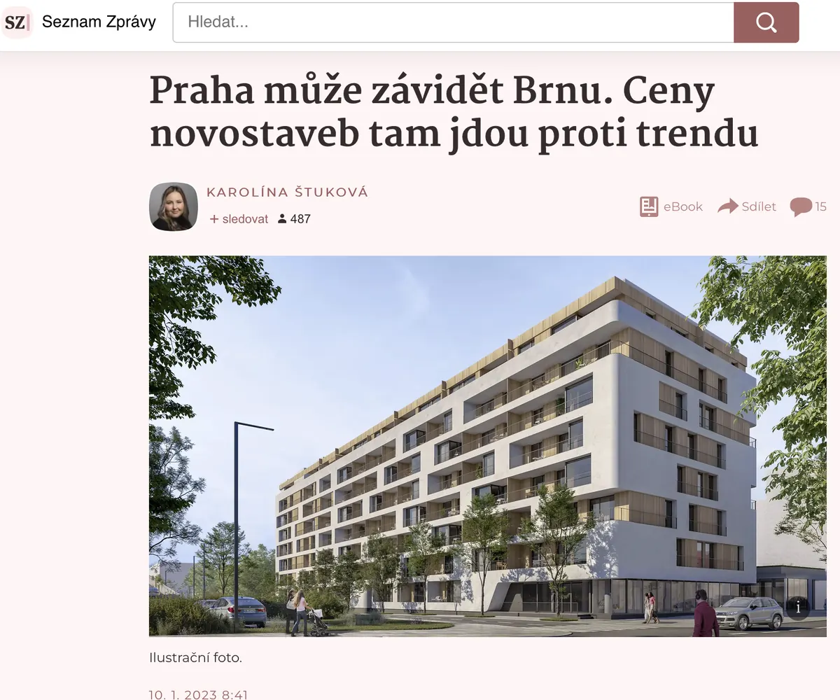 Výstup v médiu: Seznam Zprávy · 2023, Praha může závidět Brnu. Ceny novostaveb tam jdou proti trendu
